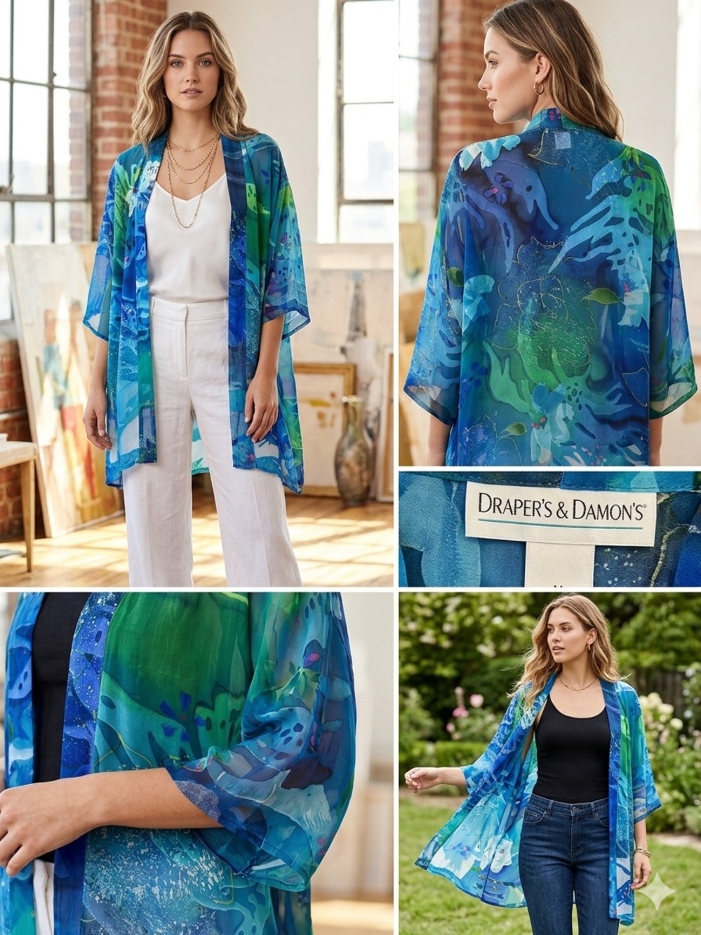 Draper's & Damon's Blue-Green Sheer Kimono